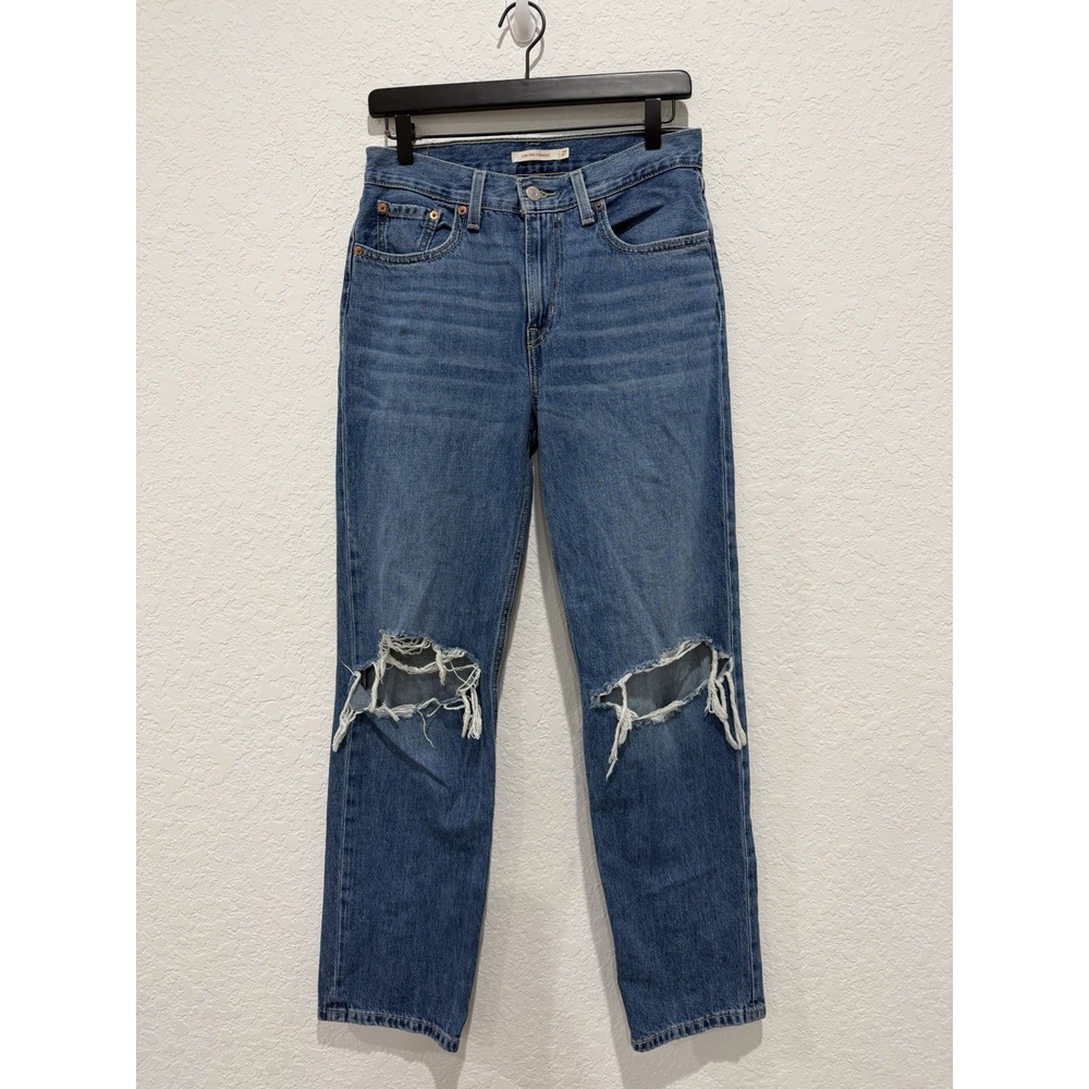 Levi's Low Pro Straight Women's Medium Wash Distressed Jeans Size 27